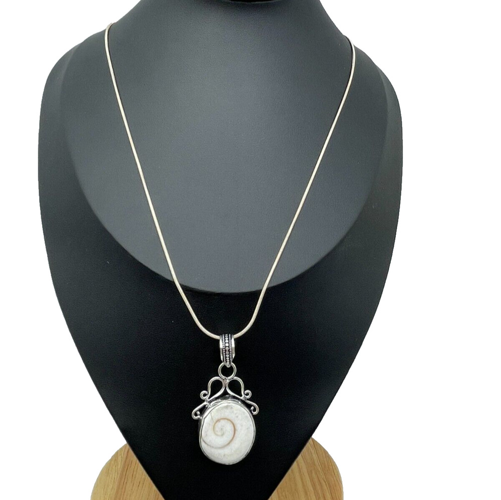 925 Swirl Shell 1.75" Pendant 20" Sterling Silver Snake Chain Necklace Nature